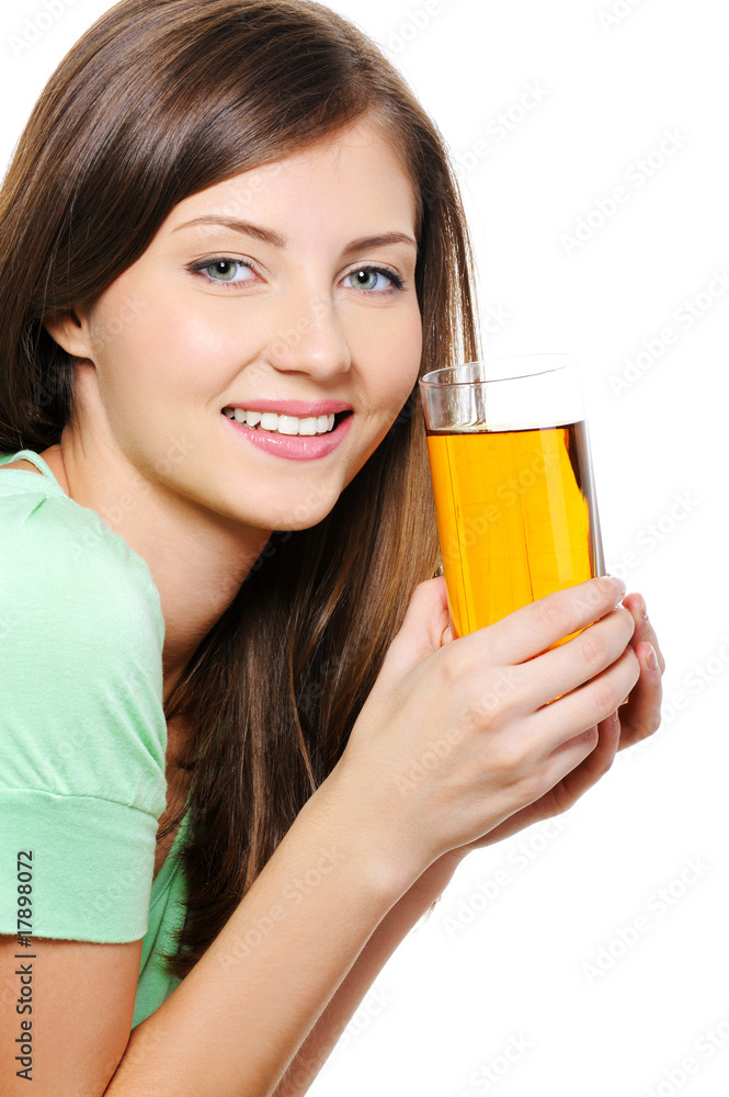 Beauty woman with glass of an apple juice Beauty woman with glass of an apple juice