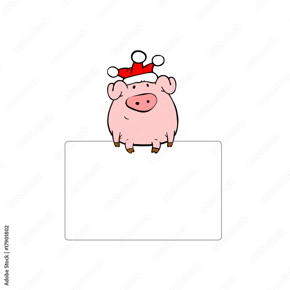 Pig is sitting on the empty congratulation card Pig is sitting on the empty congratulation card