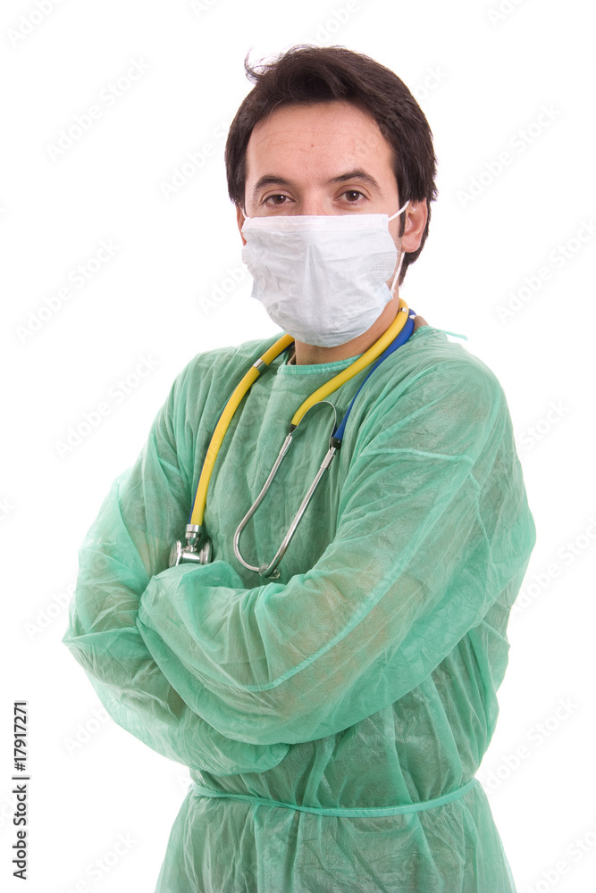 Young male doctor portrait with a stethoscope, isolated on white Young male doctor portrait with a stethoscope, isolated on white