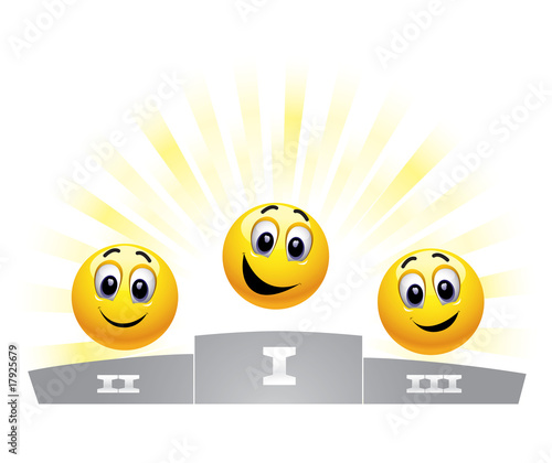 Three smiley balls in the winners podium