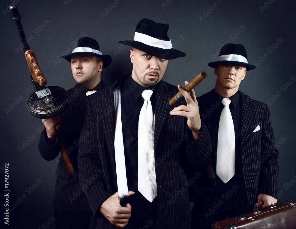 Three gangsters. Gangster gang Photo. Stock Photo
