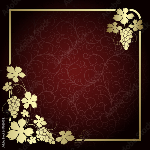 Claret background with  frame from gold vine