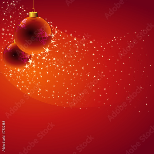 Boule de noël sur fond rouge et vent d'étoile