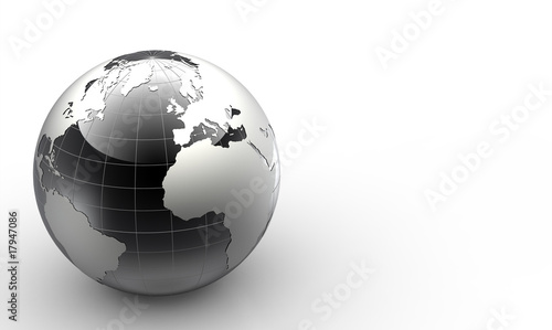 black and white 3d glossy globe