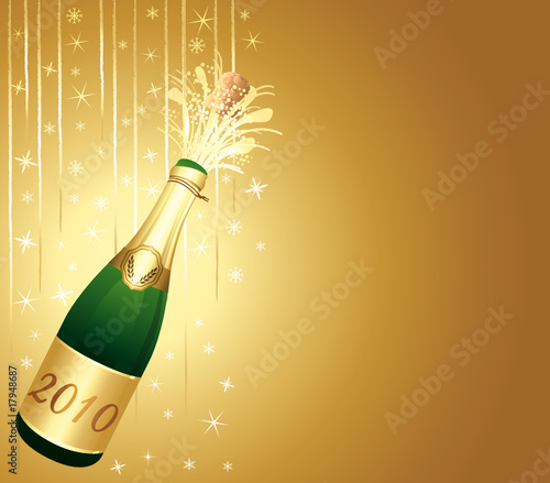 Golden greeting card with champagne