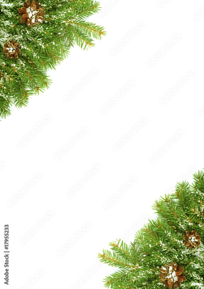 Fototapeta premium Christmas framework with snow and cones