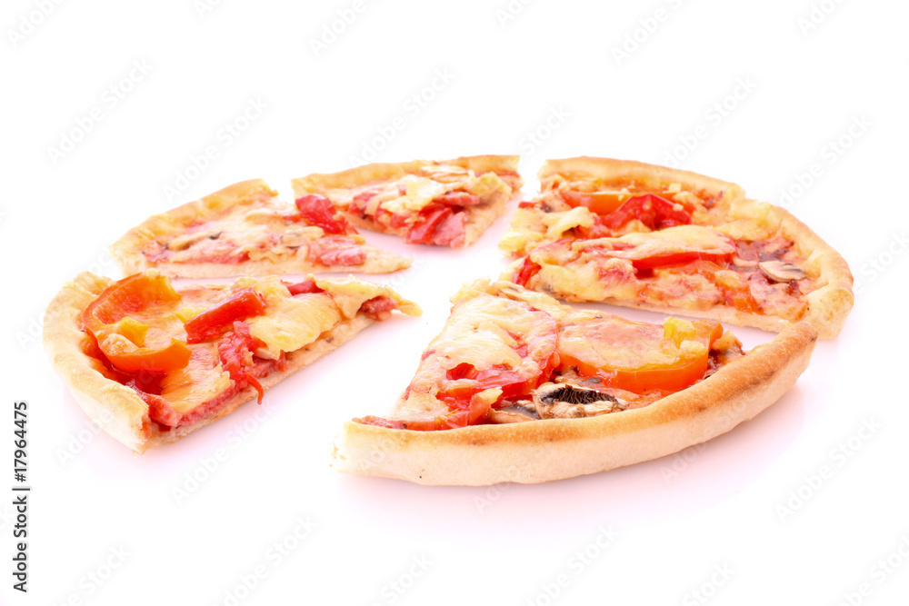 Tasty sliced pizza isolated on white Tasty sliced pizza isolated on white