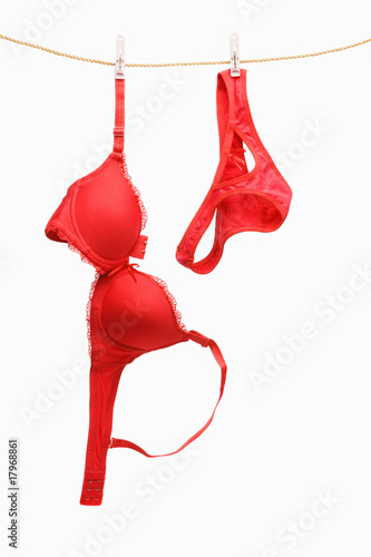 Woman's red underwear hanging on rope
