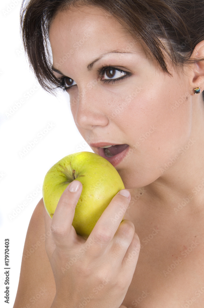 pretty woman eating green apple pretty woman eating green apple