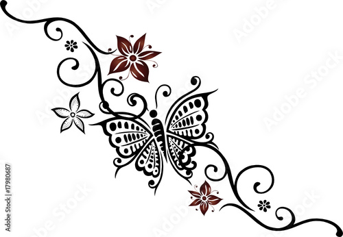 floral frame, butterfly, Blumen, Blüten, Ranke, filigran