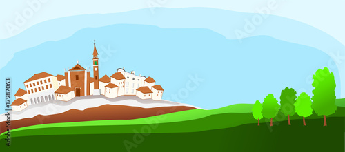 Paese italiano e bosco