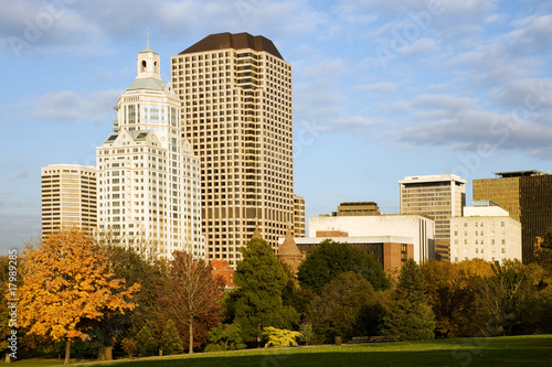 Highrise buildings along Bushnell park, downtown Hartford photo