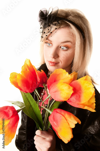 Pretty Woman with Plastic Flowers