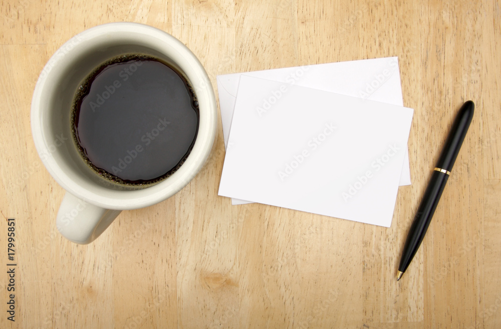 Blank Note Card, Pen and Coffee Blank Note Card, Pen and Coffee
