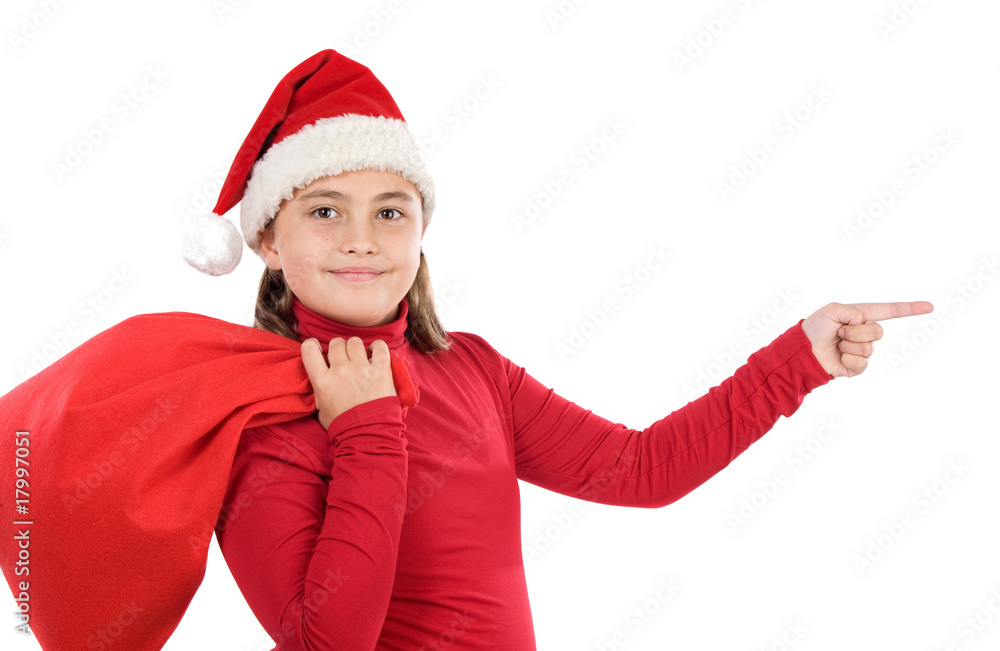 Beautiful girl with hat of christmas indicating Beautiful girl with hat of christmas indicating