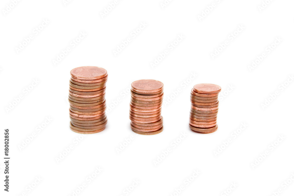 towers of golden coins isolated on white towers of golden coins isolated on white