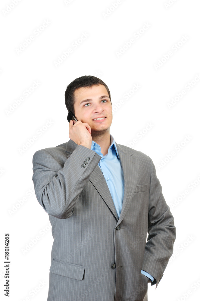 Man talking on mobile phone isolated on white Man talking on mobile phone isolated on white
