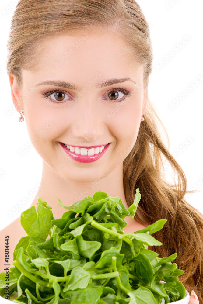 happy woman with spinach happy woman with spinach