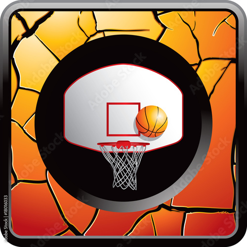 Basketball backboard and hoop on orange cracked web button