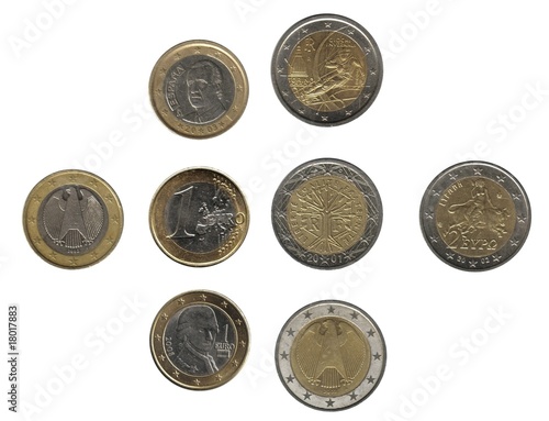 bunch of one ant two euro coins