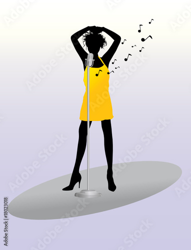 Beautiful Woman Singing In Retro Microphone