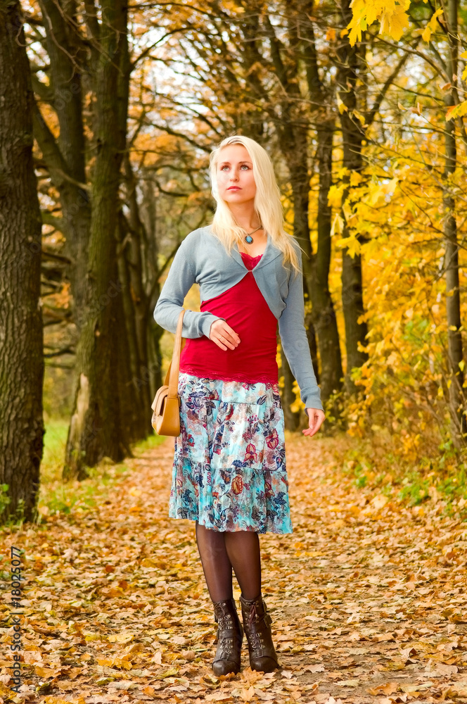 young woman walking in autumn park young woman walking in autumn park