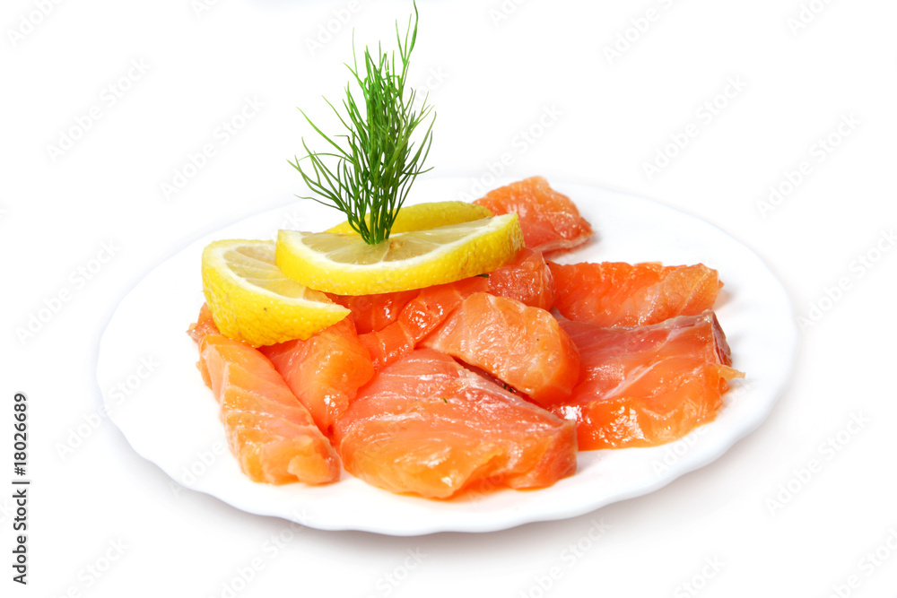 Fillet of  salty salmon with greens and  lemon