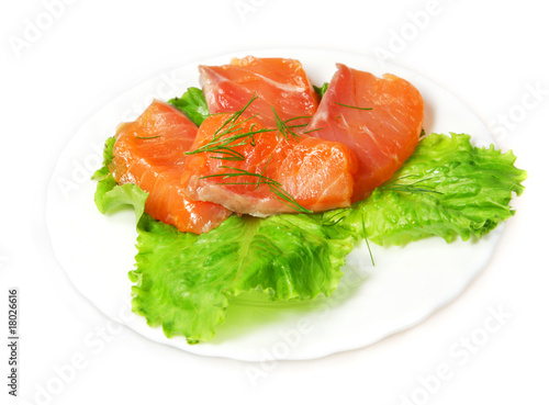 Fillet of salty salmon with greens