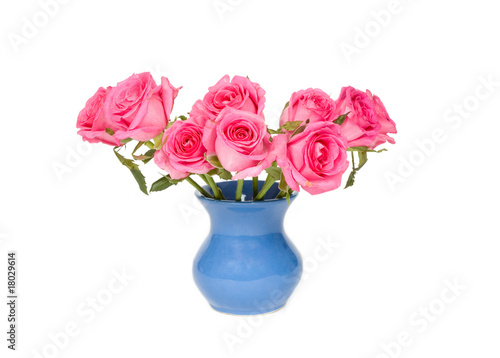 beautiful bouquet colorful pink roses in vase isolated over whi
