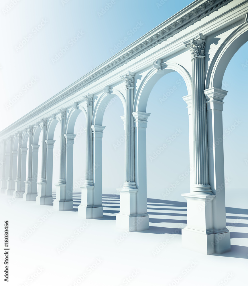 Classical colonnade with arcades and Corinthian columns