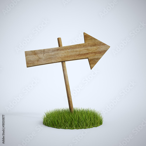 Empty arrow sign made out of wood on a patch of grass