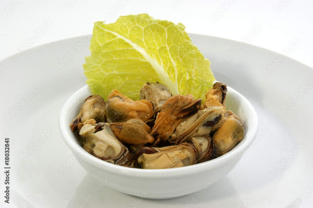 some organic mussel in a white bowl some organic mussel in a white bowl