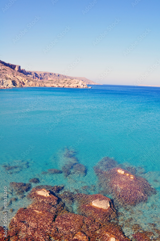 View of the Mediterranean Sea and east coast of Crete, Greece.