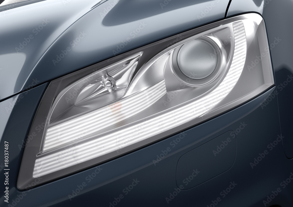 Car light close-up (high-quality clear 3D render)