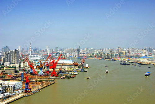 China Shanghai the Huangpu river and the city skyline.