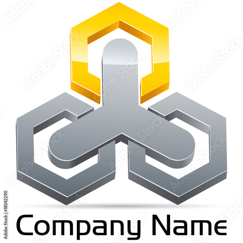 Logo - 3 Waben durch 3-Zack verbunden