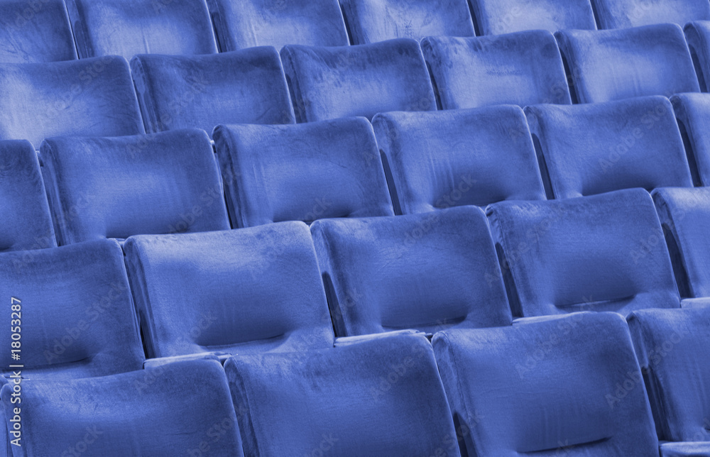 Fototapeta premium Rows of blue seats at an modern university auditorium
