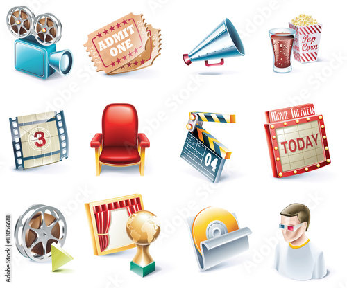 Vector cartoon style icon set. Part 32. Movie
