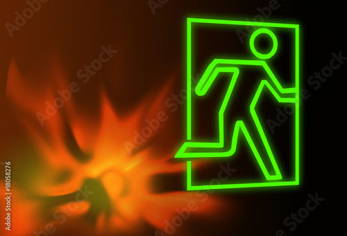 Foto Emergency or fire exit sign with flames