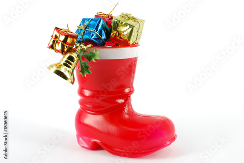 Santa red boot with Christmas ornaments