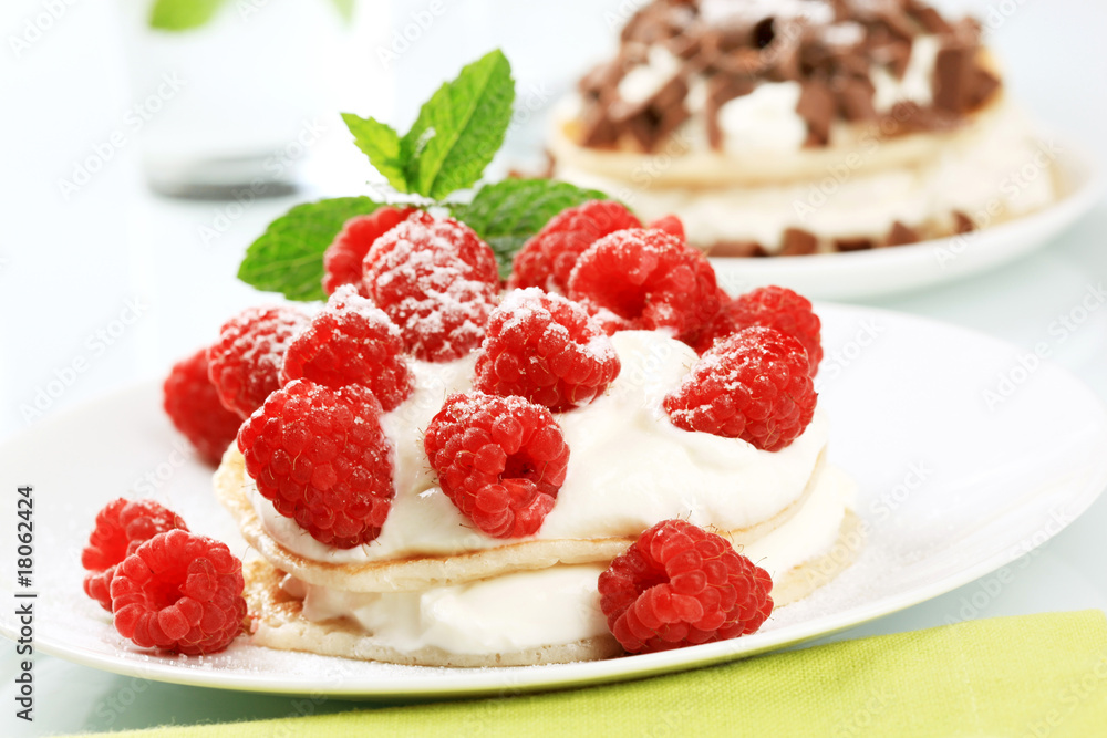 Pancakes with curd cheese and raspberries Pancakes with curd cheese and raspberries