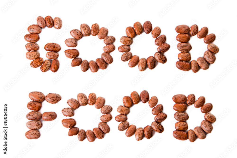 Obraz premium Pinto beans spelling words GOOD FOOD