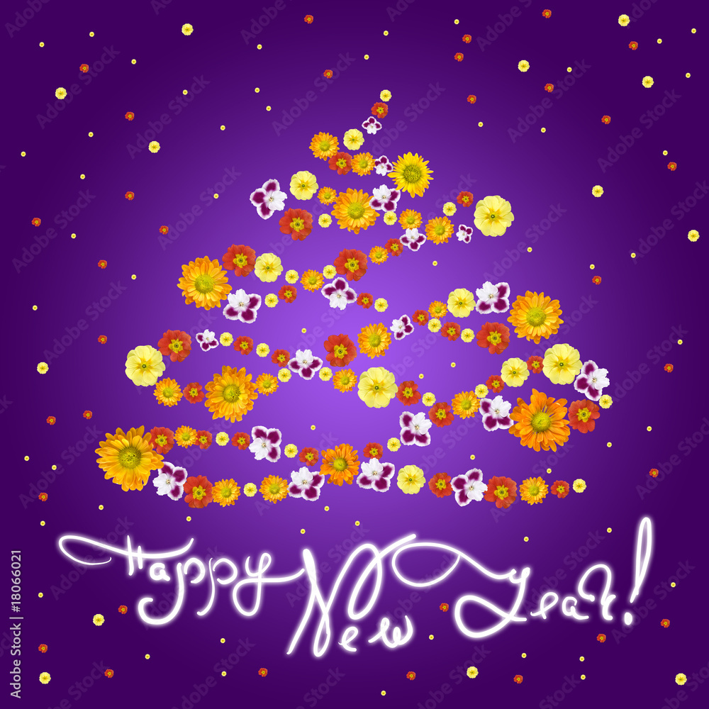 New Year greeting card with flowers New Year greeting card with flowers