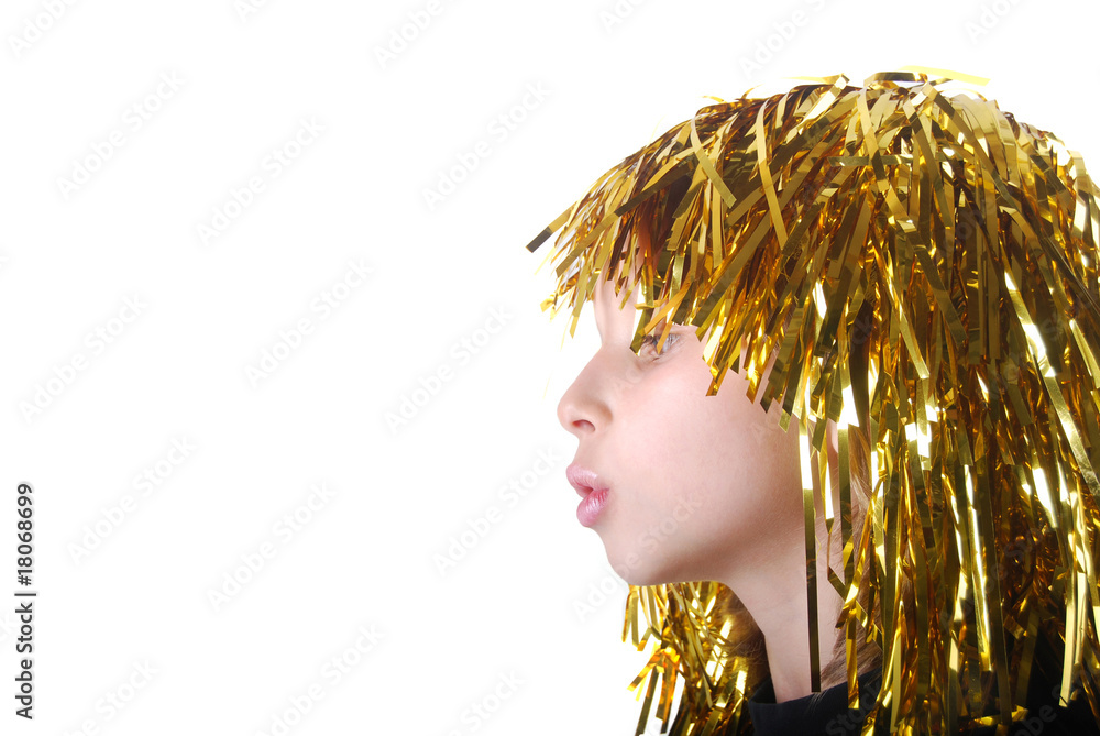 Profil d'enfant avec perruque dorée lors du carnaval Stock Photo | Adobe  Stock