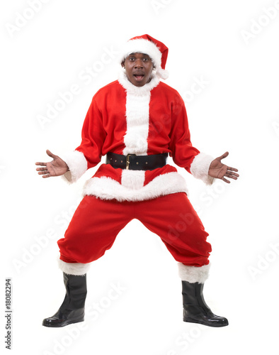 surprised black santa claus over white background