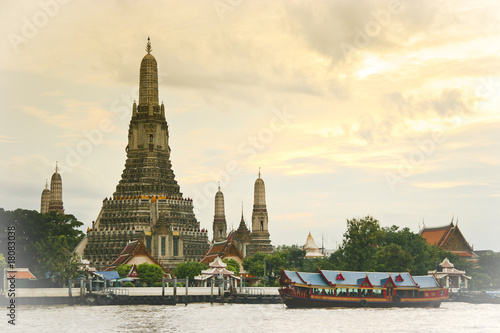 "Vintage postcard" view of Wat Arun across Chao Phraya river