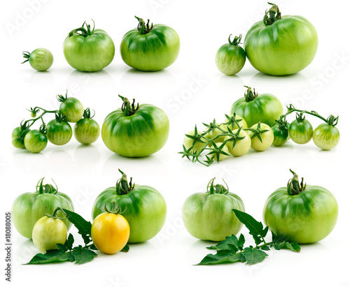 Set of Ripe Yellow and Green Tomatoes Isolated on White
