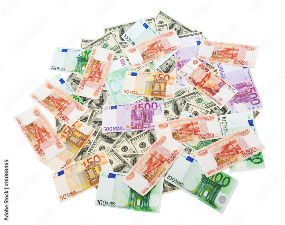 Roubles, dollars and euros background Roubles, dollars and euros background