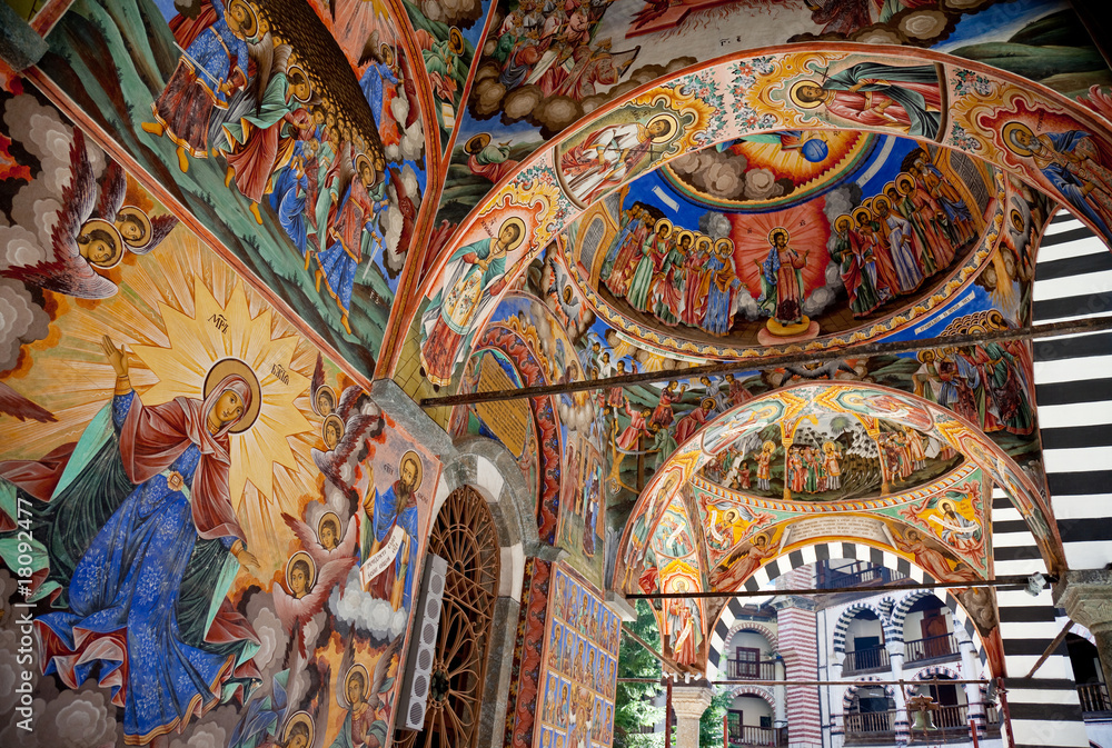 Holy Virgin Rila monastery fresco - obrazy, fototapety, plakaty 