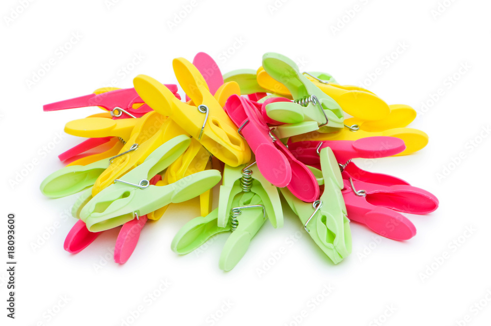 Various pegs isolated on the white background Various pegs isolated on the white background